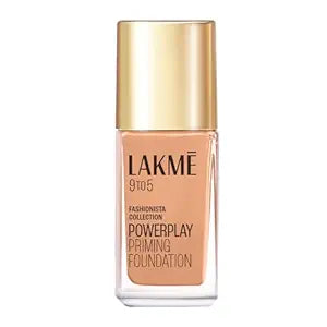 Lakme Powerplay Priming Foundation, Natural, Flawless Finish, Medium To Full Coverage, Built in Primer, Long Lasting, SPF 20,