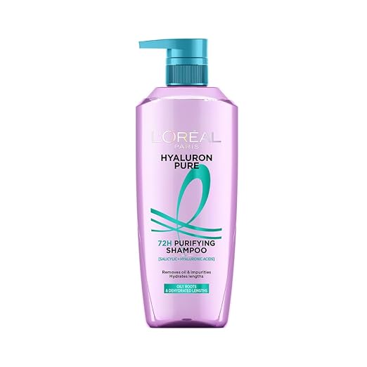 L'Oréal Paris Hyaluron Pure 72H Purifying Shampoo, For oily scalp & dry hair with salicylic and hyaluronic acid, 800 ml