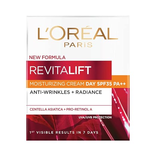 L'Oréal Paris Day Cream, SPF 35 Pa++, Anti-Wrinkle and Radiance, Boosts Skin Elasticity, With Centella Asiatica,Revitalift, 50ml