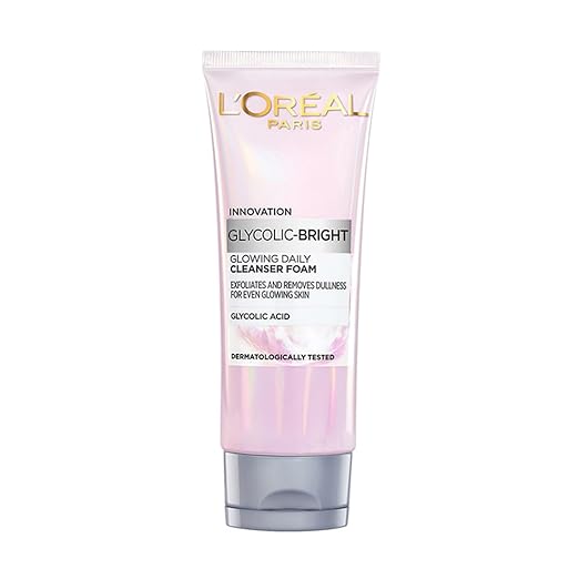 L'Oreal Paris Glycolic Bright Daily Foaming Face Cleanser, 100ml | Glycolic Acid Face Wash for Dull Skin | Daily Glowing Faci