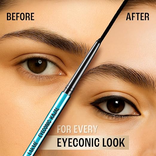 Lakme 9-5 Eyeconic Kajal, Deep Black, Smudgeproof and Waterproof that lasts upto 24H, for 2x dark pigment, 0.35g
