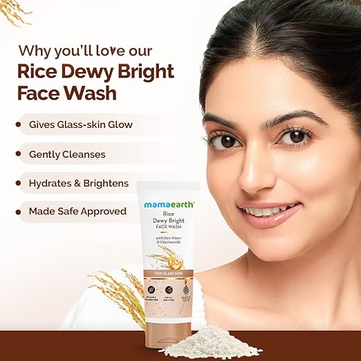 Mamaearth Rice Dewy Bright Face Wash With Rice Water & Niacinamide for Glass Skin | For Hydrated & Even Tone | Glowing & Brightening | Korean Skin Care Product | For Men & Women | 200 ml