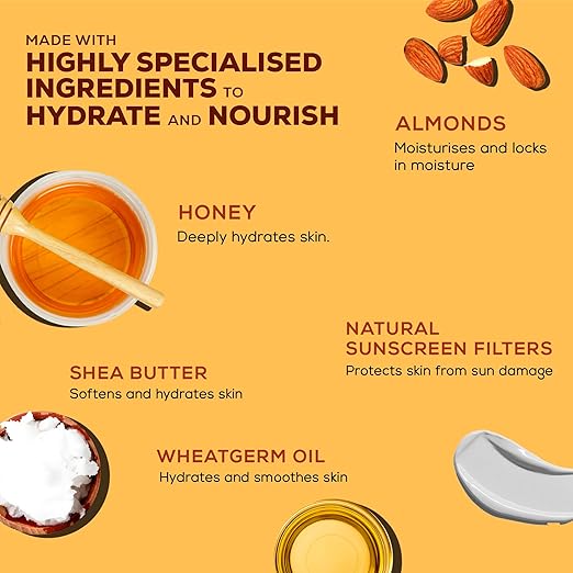 Joy Honey & Almonds Advanced Nourishing Lightweight Summer Body Lotion 750ml | Enriched With Shea Butter | Natural Sunscreen Filters | 48 Hour Moisture, Suitable for Normal to Dry Skin
