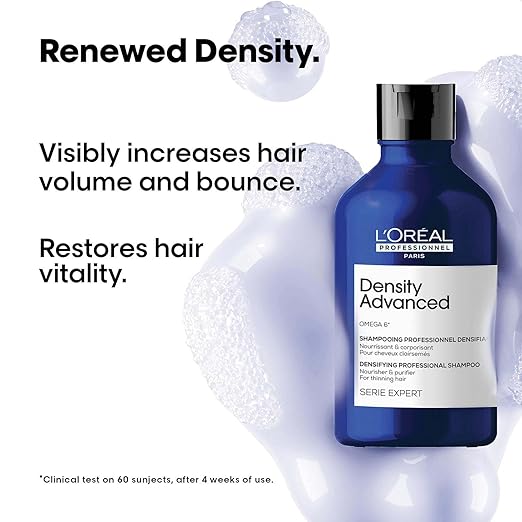 L'Oréal Professionnel Density Advanced Shampoo for fine and thinning hair - 300ml | Professional shampoo that visibly increases hair volume | With Omega-6 complex | Density Shampoo For Men & Women
