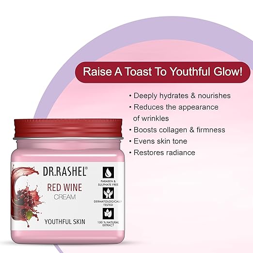 DR.RASHEL Red Wine Anti Aging Cream | With Antioxidants & Natural Extracts | Moisturizing | Firming | Youthful Glow | Radiance Boosting Face Cream | 380ml