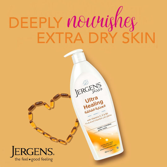 Jergens Ultra Healing Extra Dry Skin Moisturizer 400ml, Body & Hand Lotion with Hydralucence Blend, Vitamins C, E & B5, Fast Absorbing, Deeply Nourishing & Hydrating Lotion for Dry, Soft, Smooth Skin