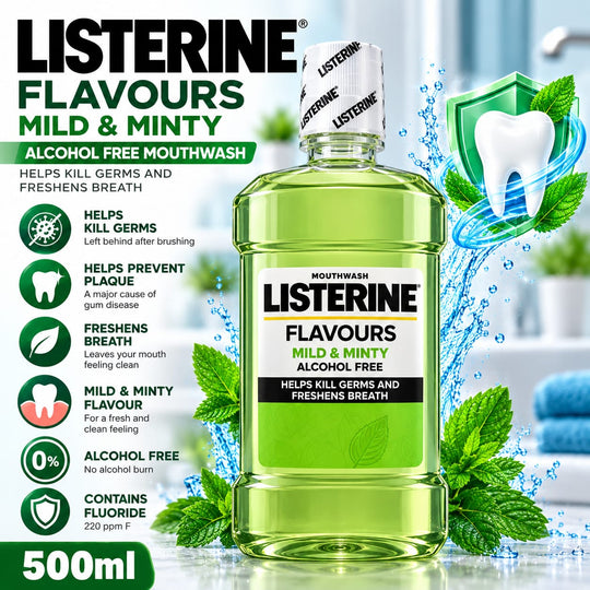 Listerine Mild & Minty Mouthwash 500ml | Alcohol Free