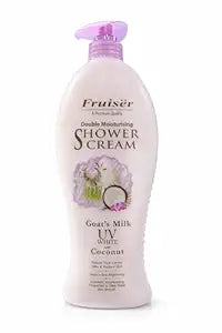 Fruiser Double Moisturising Shower Cream - Goat's Milk UV White with Coconut - 1000ml | Nourishing & Brightening Body Wash for Soft, Smooth, and Radiant Skin