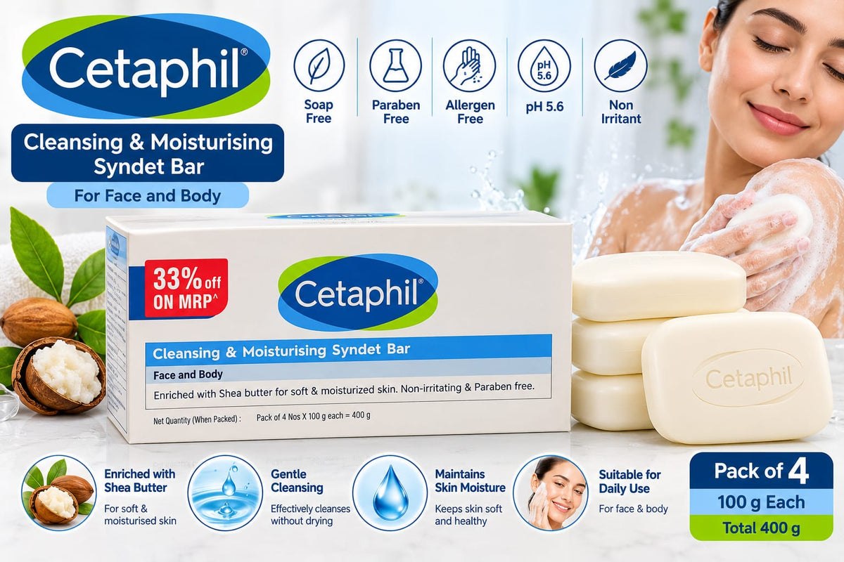 Cetaphil Cleansing & Moisturising Syndet Bar 100g Pack of 4