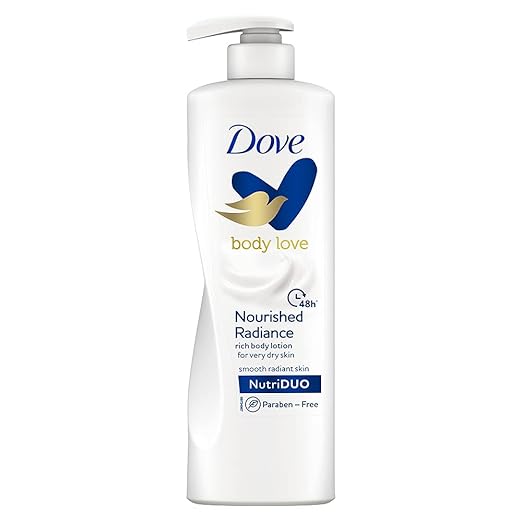 Dove Body Love Nourished Radiance Body Lotion For Very Dry Skin 48hrs Moisturisation Paraben Free with Plant Based moisturise