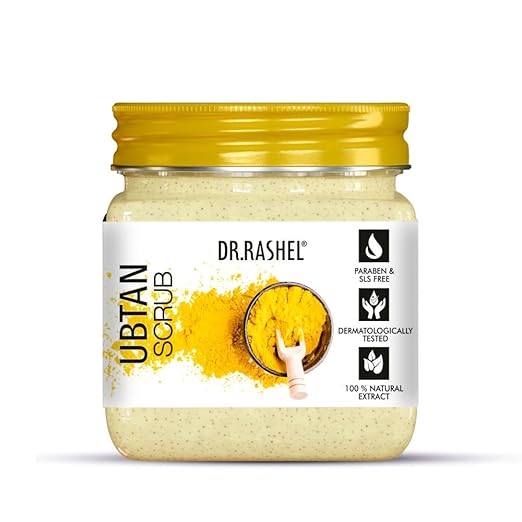 DR.RASHEL Ubtan Scrub For Face & Body | With Haldi, Chandan & Kesar | Skin Brightening | Tan & Dead Skin Removal | Deep Exfol