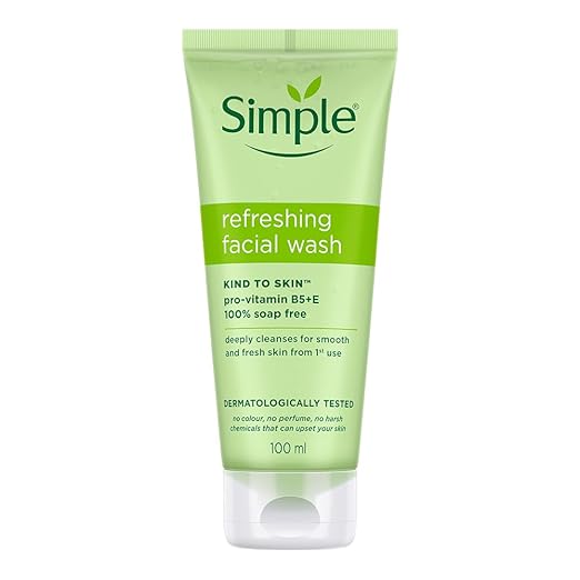 Simple Kind to Skin Refreshing Facial Wash | 100% Soap-Free Gentle Cleanser with Vitamin E & Glycerin | For All Skin Types | 