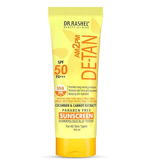 DR.RASHEL De -Tan Sunscreen SPF 50 PA+++ Cream Ultra Hydrating Protects Your Skin From UV Rays With Matte Look Oil Control Fo