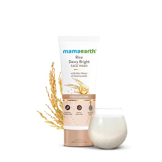 Mamaearth Rice Dewy Bright Face Wash With Rice Water & Niacinamide for Glass Skin | For Hydrated & Even Tone | Glowing & Brig