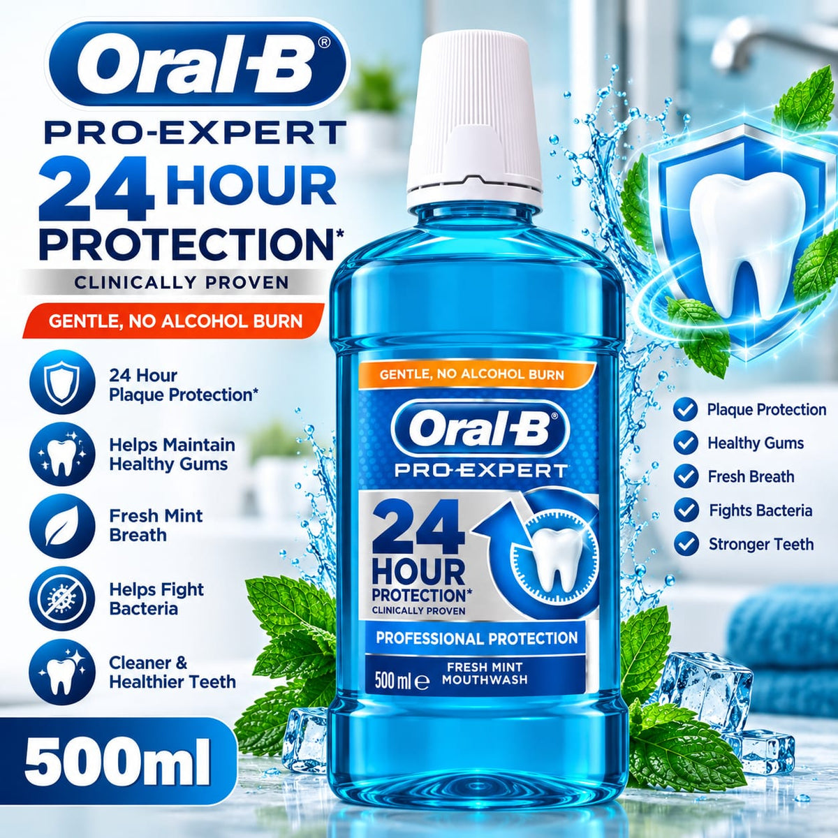 Oral-B Pro-Expert 24 Hour Protection Mouthwash 500ml