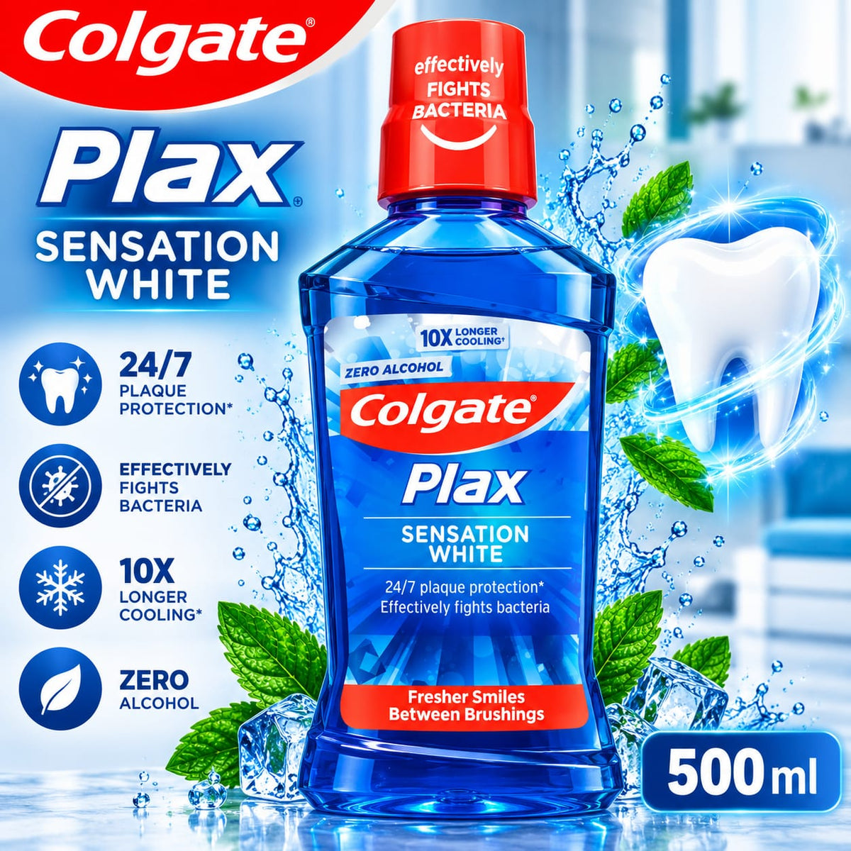 Colgate Plax Sensation White Mouthwash 500ml | Zero Alcohol
