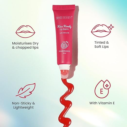 Swiss Beauty Kiss Kandy Tinted Lip Balm | Moisturising Non-Sticky Formula with Olive Oil & Vitamin E | Soft, Smooth & Hydrated Lips All Day | Mulberry, 10ml