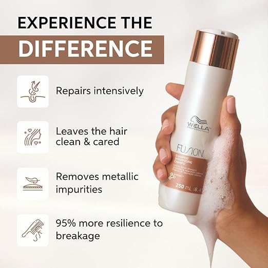 Wella Professionals Fusion Intense Repair Shampoo | For Damaged, Frizzy Hair | 250 ml | With Silk Amino Acids & Micronized Li