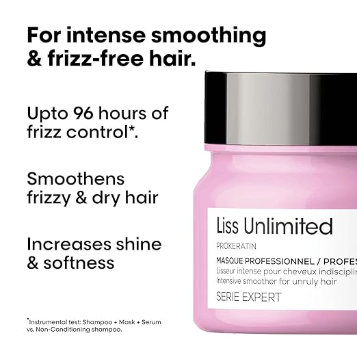 L'Oréal Professionnel Liss Unlimited Mask for Frizzy & Unruly Hair - 250ml | Intensive Smoothing Mask for Frizz-Control | Enr