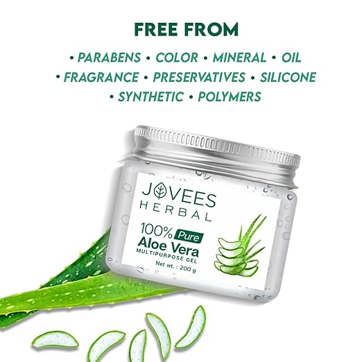 Jovees Herbal 100% Pure Aloe Vera Gel for Face, Hair (200gm) | Hydrating & Soothing Gel for Acne Scars, Blemishes, Anti-Aging & Skin Redness | Multipurpose Aloe Vera Gel for Moisturization, Dandruff Control & Day-to-Night Skin Protection