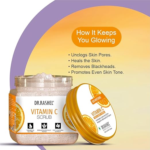 DR.RASHEL Exfoliator For Face & Body (Vitamin C Scrub, 380 ML) | All Skin |Deep Exfoliation | Dead Skin Remover| Tan Removal | Blackhead Remover