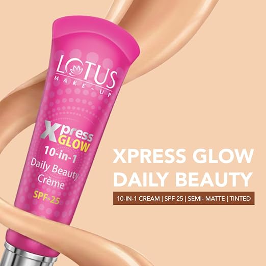 Lotus Makeup Xpress Glow 10 In 1 Daily Beauty Cream With Aloevera Extract | SPF 25 | Tinted | Moisturizes And Hydrates | Semi