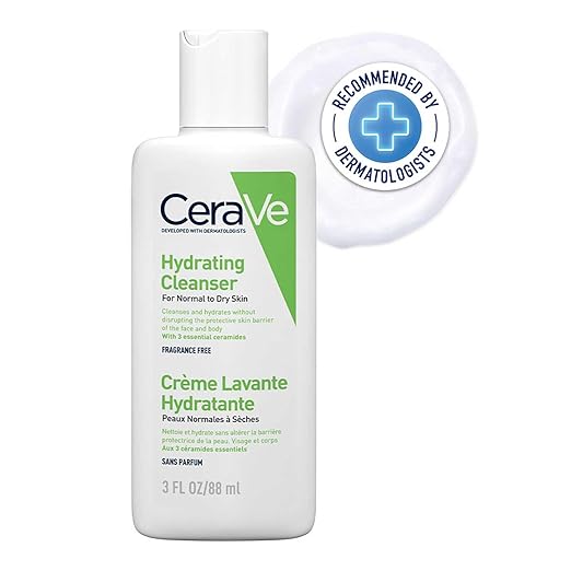 CeraVe Hydrating Cleanser For Normal To Dry Skin (88ml) - Non-Foaming Face Wash with Hyaluronic Acid And Ceramides | Non-Come