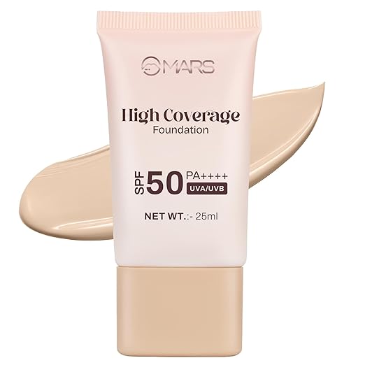 MARS SPF50 PA++++ High Coverage Foundation (25ml) (03-NATURAL BEIGE) | Blemish Free & Blendable Makeup | For All Skin Type | 