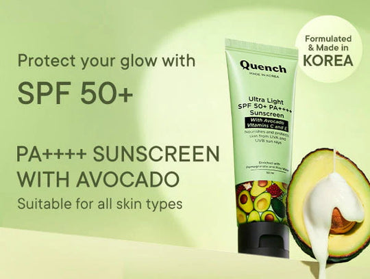 Quench Bravocado Lightweight Sunscreen SPF 50+ PA++++ with Avocado Oil, Vitamin E & Antioxidants - 50 ML