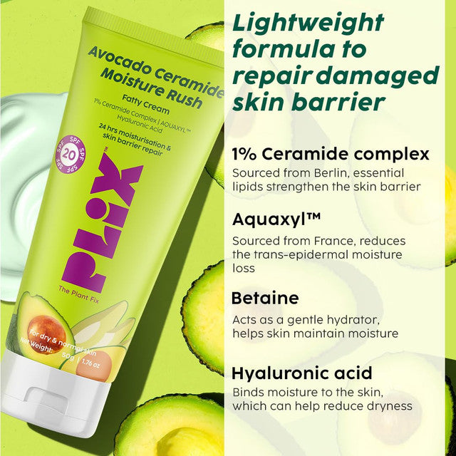 PLIX - THE PLANT FIX Avocado Ceramide Moisture Rush Fatty Cream With Spf 20 | Deep Moisturization | Barrier Repair Cream | Fo