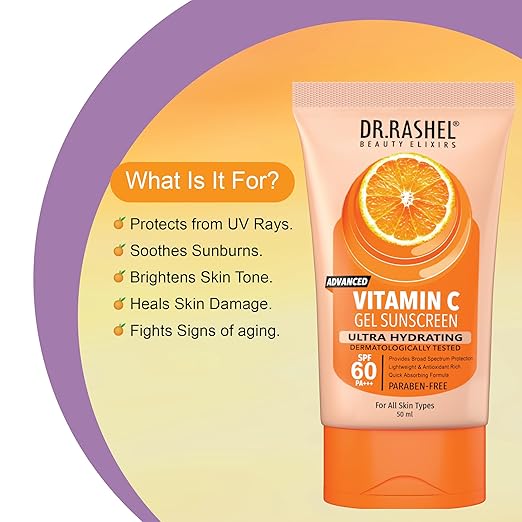 DR.RASHEL VITAMIN C GEL SUNSCREEN SPF 60 PA +++ ULTRA HYDRATING PROVIDE BROD SPECTRUM PROTECTION LIGHT WEIGHT THAT PROTECTS AGAINST UV RAYS (50 ML)