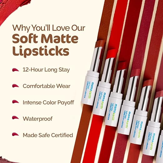 Mamaearth Soft Matte Long Stay Lipsticks with Jojoba Oil & Vitamin E for 12 Hour Long Stay - 05 Woody Rose - 3.5 g