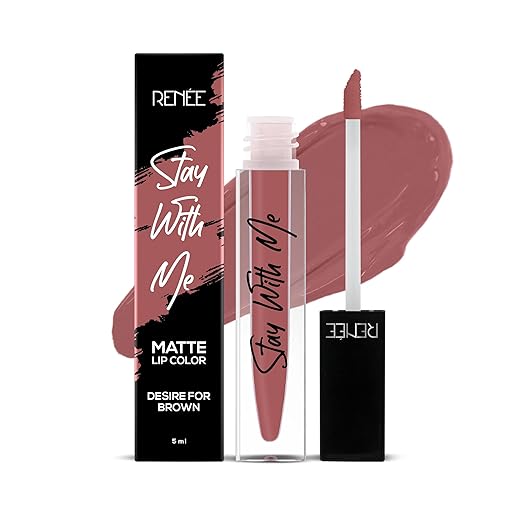 RENEE Stay With Me Matte Liquid Lipstick - Desire for Brown, 5ml| Long Lasting, Light Weight & Non Transfer Formula| Water & 