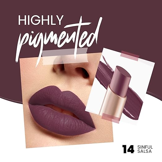 MARS Creamy Matte Long Lasting Lipstick for Women | Creamy Lipstick | Single Swipe Application | Smooth & Light Weight (3.2 gm) (14-Sinful Salsa)