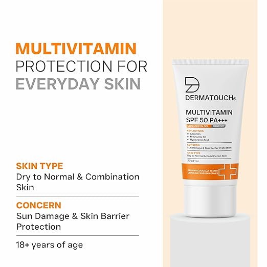 DERMATOUCH Multivitamin SPF 50 PA+++ Sunscreen Gel | UVA-UVB Protection | Zero White Cast | Unisex | 30g