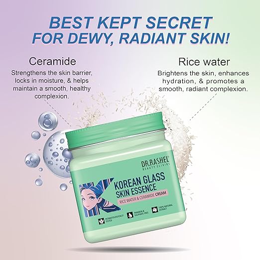 DR.RASHEL Korean Glass Skin Essence Cream | With Hyaluronic Acid Niacinamide & Antioxidants | Lightweight Nourishing Formula 