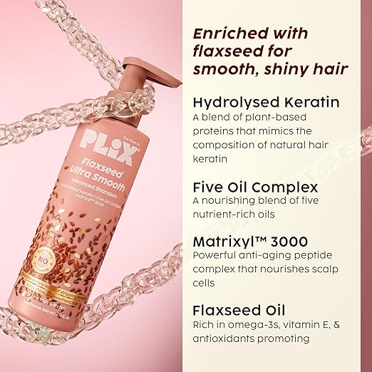 PLIX - THE PLANT FIX Flaxseed Ultrasmooth Advanced Shampoo | Plant Keratin PF & Flaxseed Oil | For Smooth & Shiny Hair | Paraben & Sulphate Free | For Men & Women | 200ml