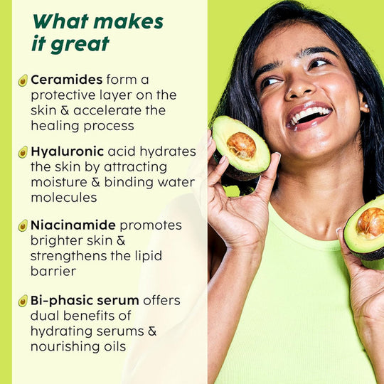 PLIX - THE PLANT FIX Avocado Ceramide Moisture Rush Biphasic Serum| For Deep Nourishment & Strengthened Skin Barrier| Nourishes and Hydrates Skin| For Dry Skin, Normal Skin & Sensitive Skin | 30ml