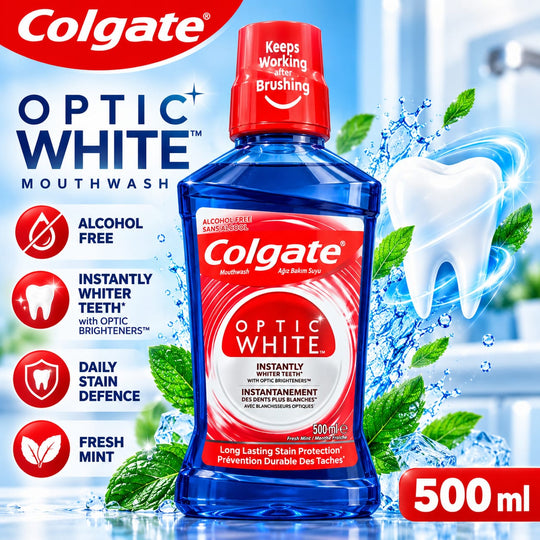 Colgate Optic White Mouthwash 500ml | Alcohol Free