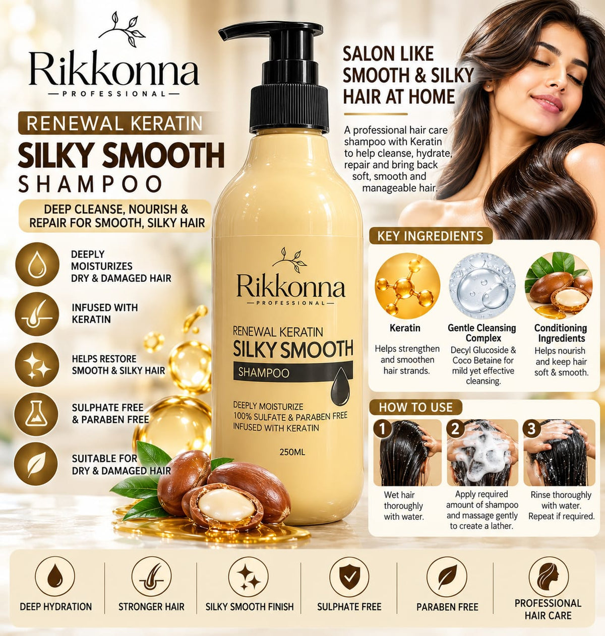 Rikkonna Professional Renewal Keratin Silky Smooth Shampoo 250ml