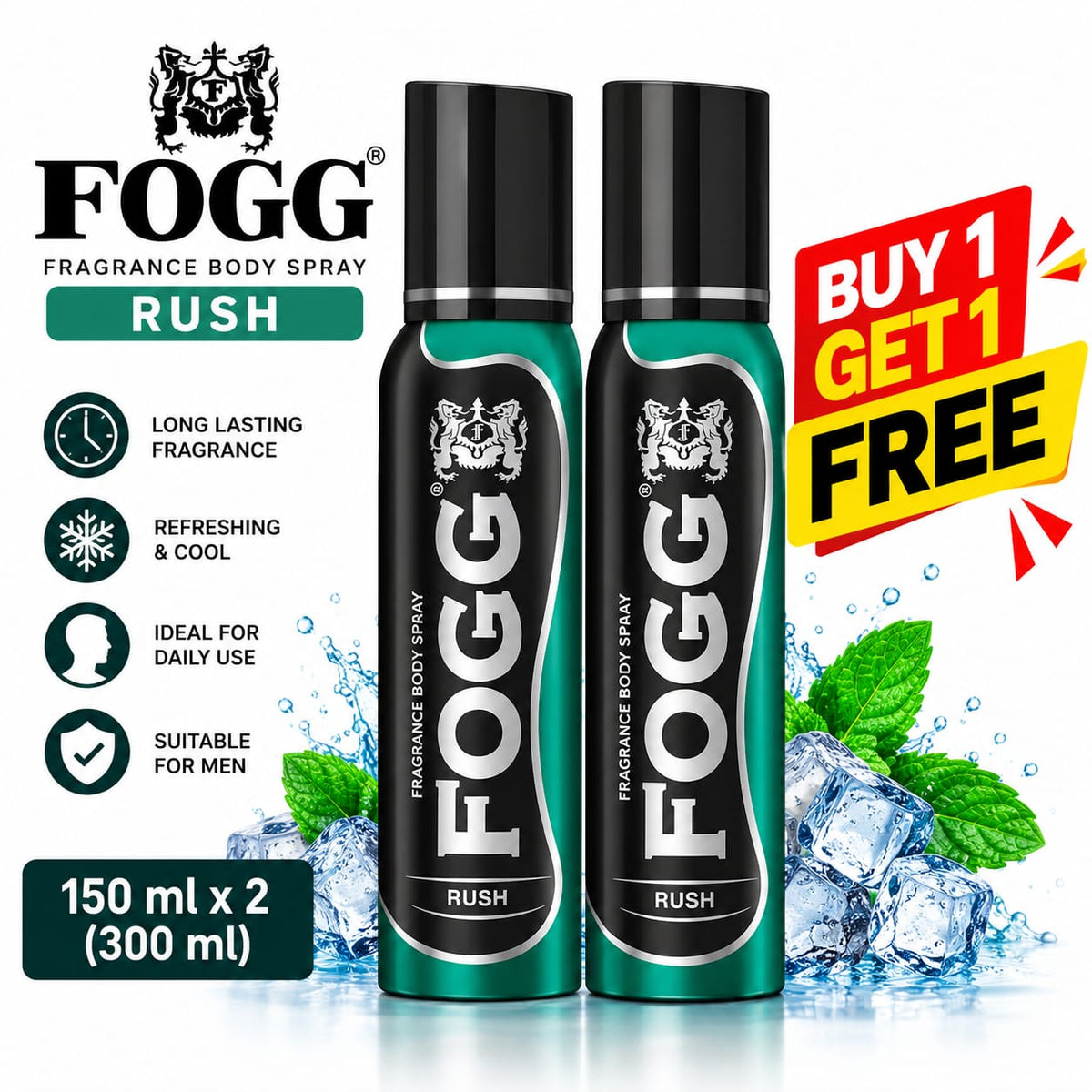FOGG Rush Fragrance Body Spray 150ml | Buy 1 Get 1 Free