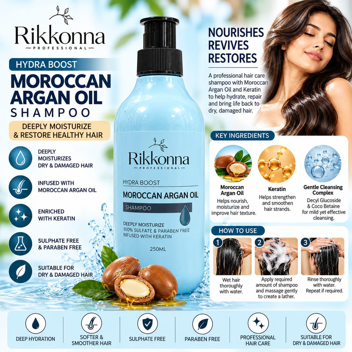 Rikkonna Hydra Boost Moroccan Argan Oil Shampoo 250ml