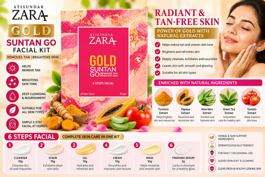 Atisundar Zara Gold Suntan Go Facial Kit 53g | 6 Steps Facial